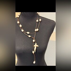 Wendy mignot real pearl long necklace with pearl cross